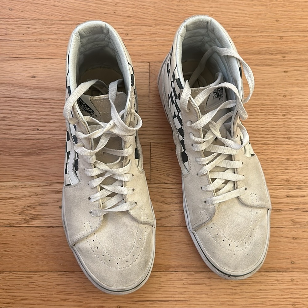 High Top Flame Checkered Vans, Cream Colored - image 4